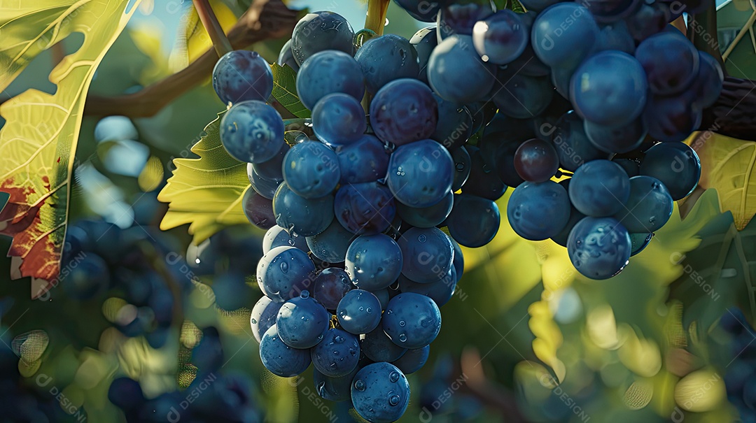 Cachos de uvas em uma plantação