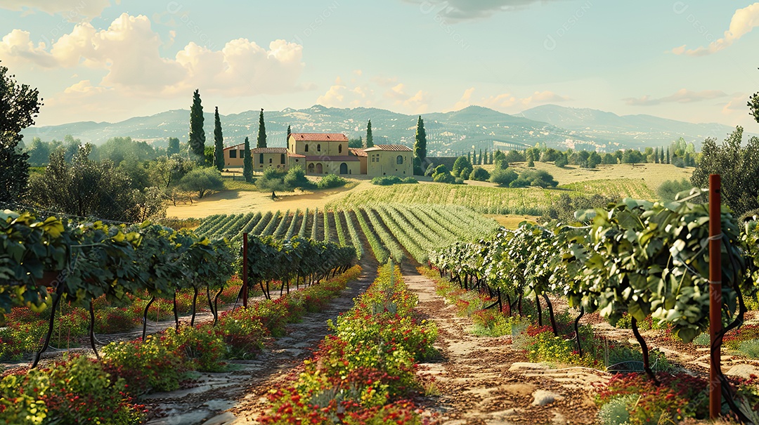 Uma grande plantação de uvas