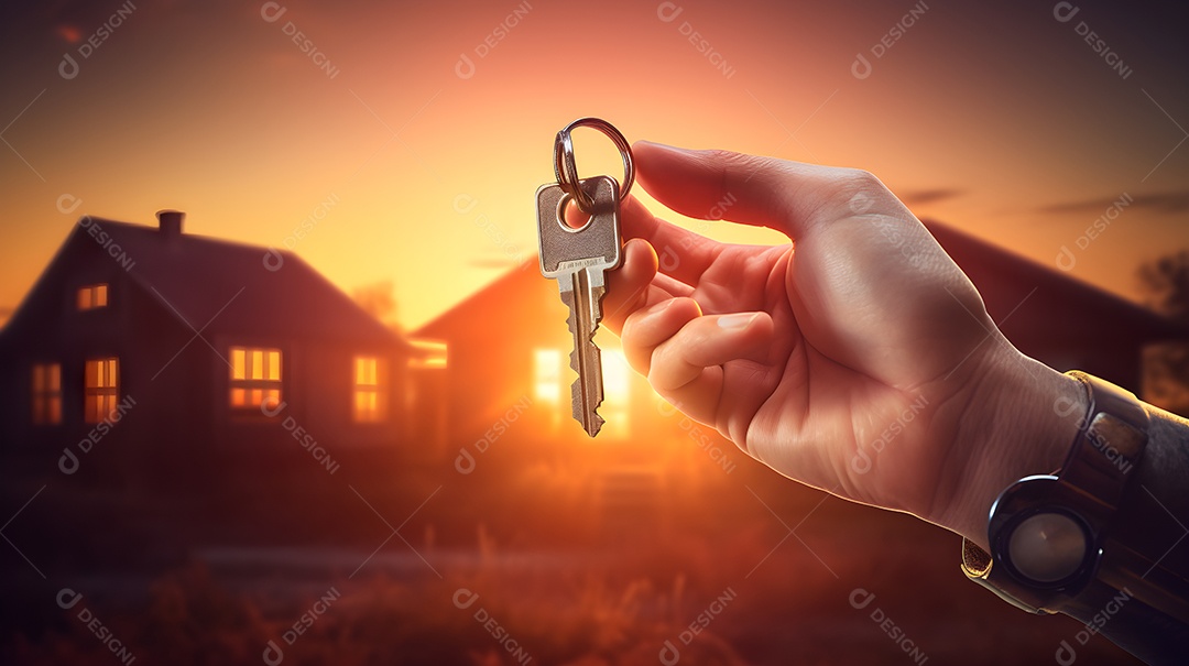 Mão com chave de casa na mão conceito de comprar uma residência