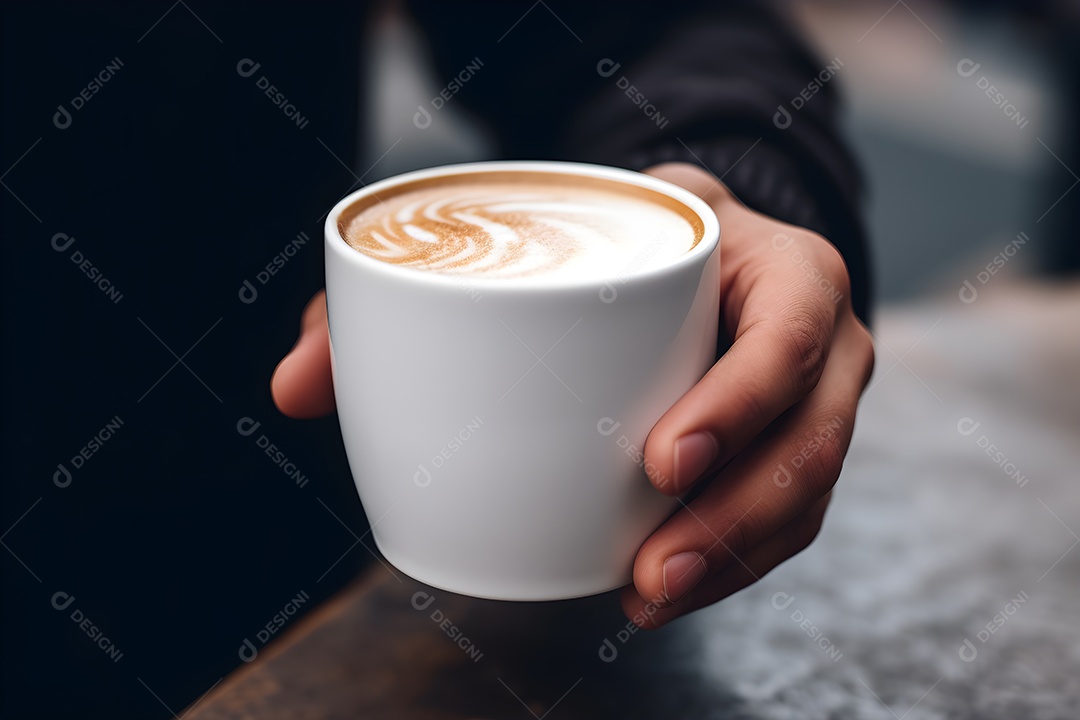 Xícara de chá da manhã nas mãos