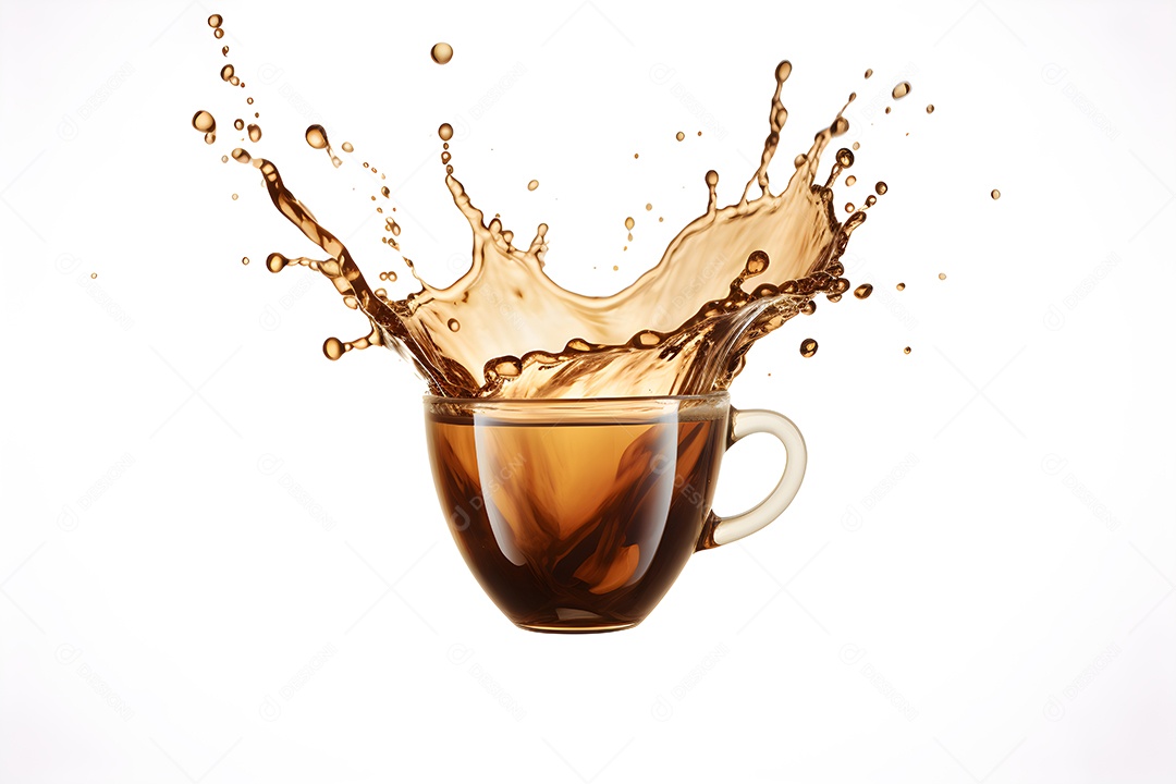 Xícara com café em fundo branco