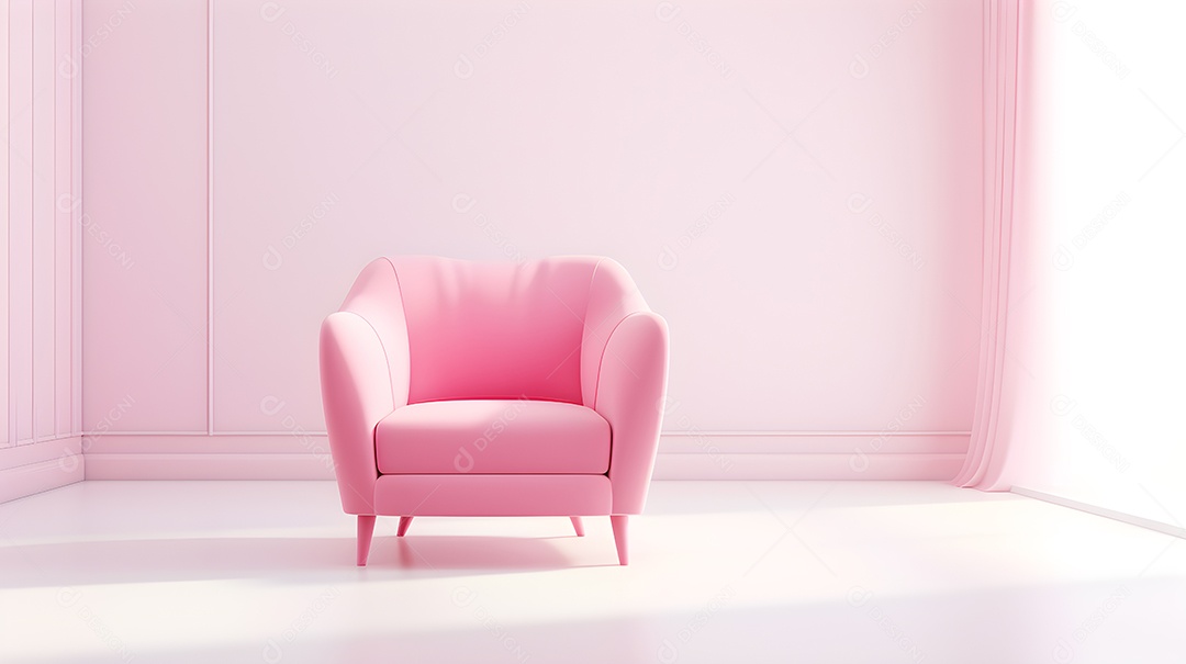 Interior moderno sala de cor pastel limpa com sofá rosa