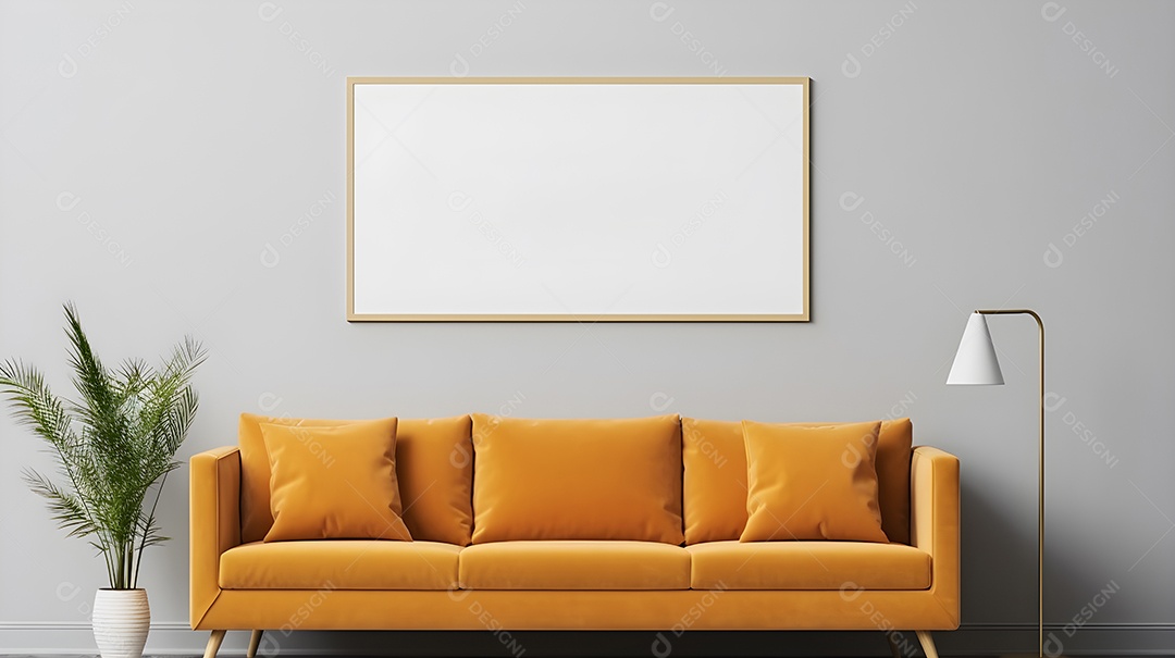 Sala de estar moderna com quadro e pôster horizontal em branco