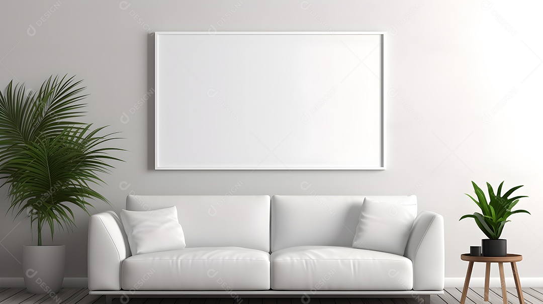 Sala de estar moderna com quadro e pôster horizontal em branco
