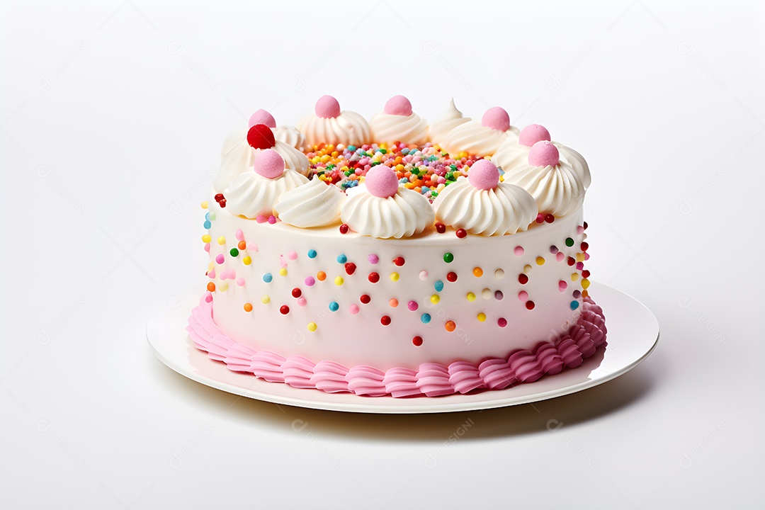 Bolo de aniversário baunilha isolado no fundo branco