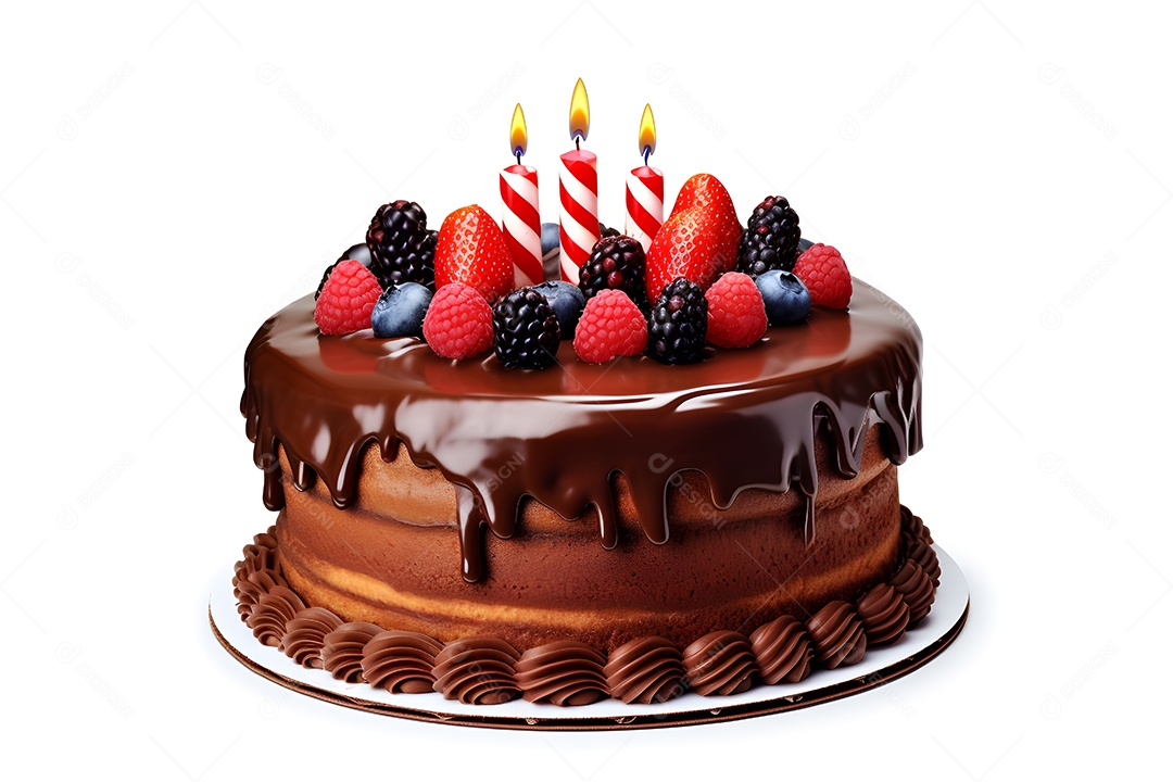 Bolo de chocolate com frutas em cima