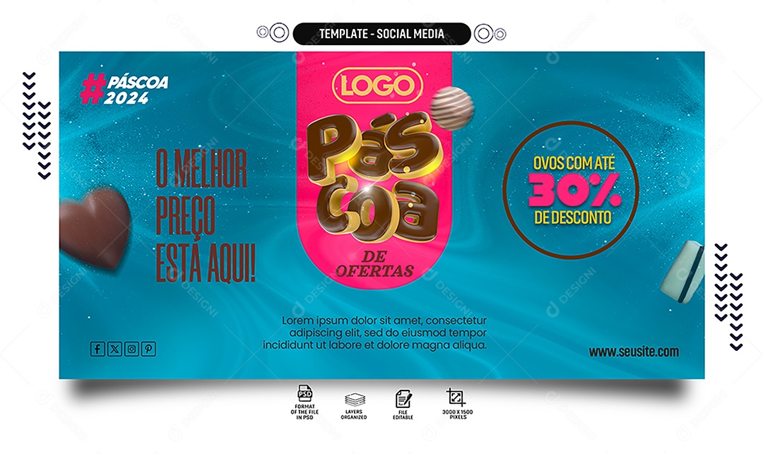 Banner Páscoa de Ofertas no Melhor Preço está aqui Social Media PSD Editável