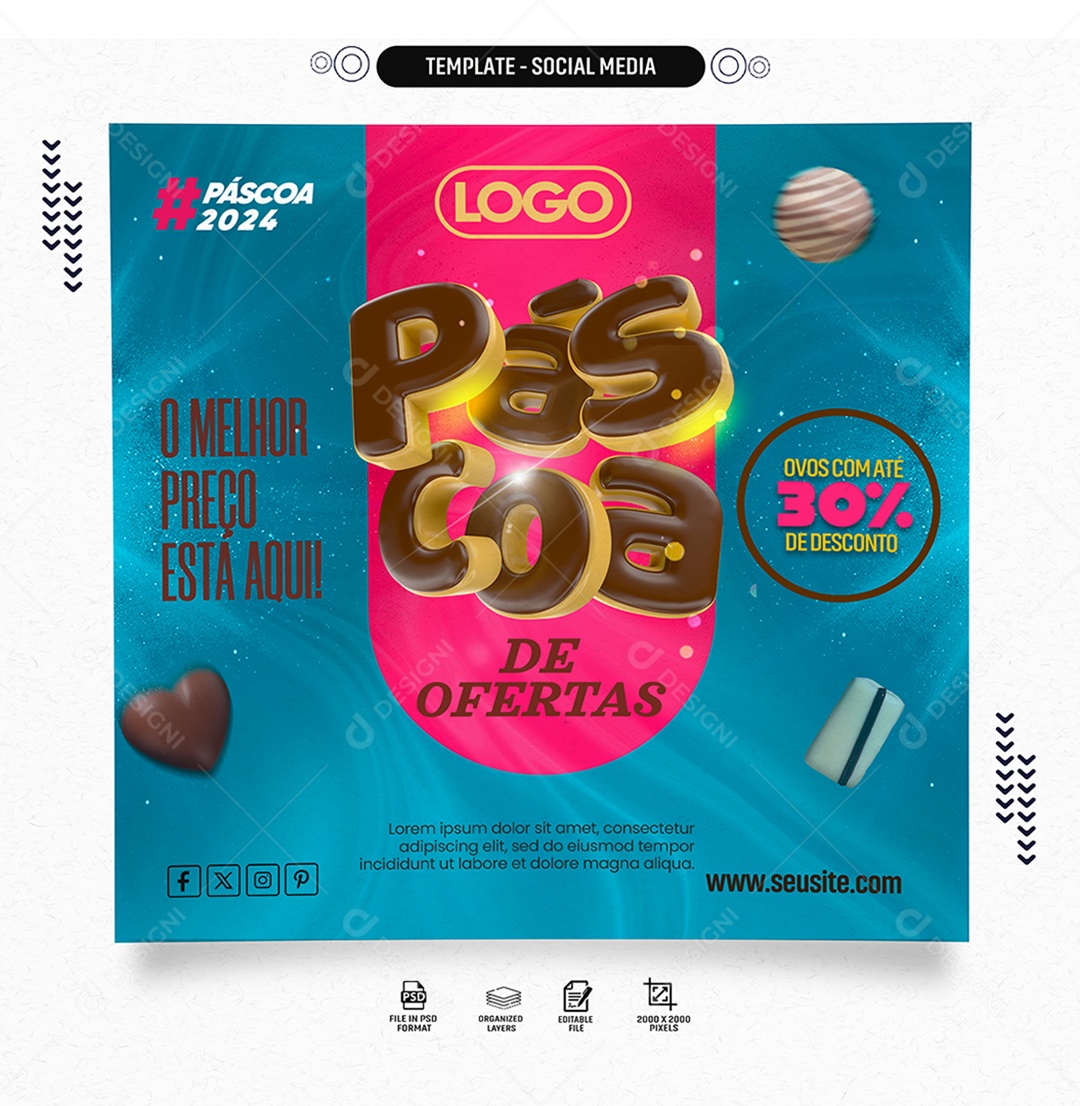 Páscoa de Ofertas no Melhor Preço está aqui Social Media PSD Editável
