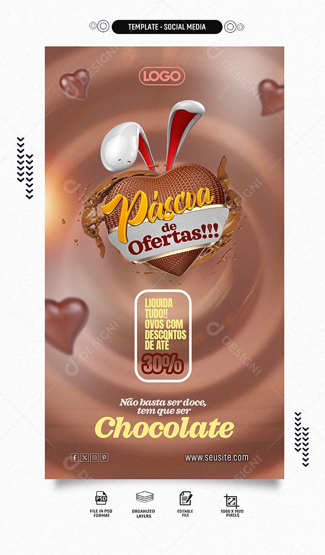 Story Páscoa de Ofertas não Basta ser Doce tem ser Chocolate Social Media PSD Editável