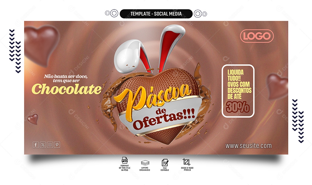 Banner Páscoa de Ofertas não Basta ser Doce tem ser Chocolate Social Media PSD Editável