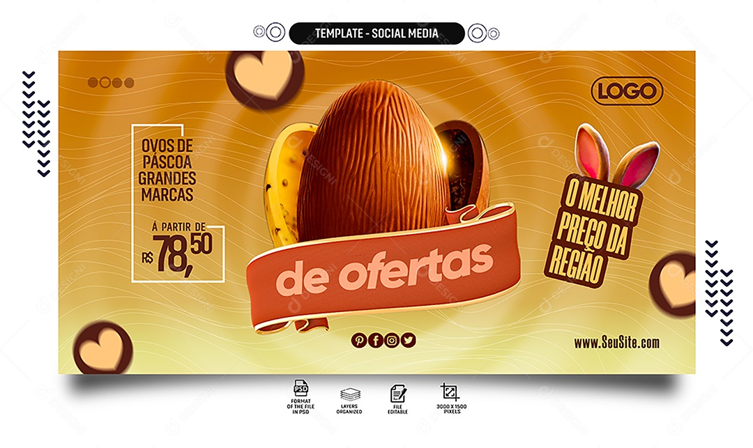 Banner Páscoa de Ofertas o Melhor Preço da Região Social Media PSD Editável