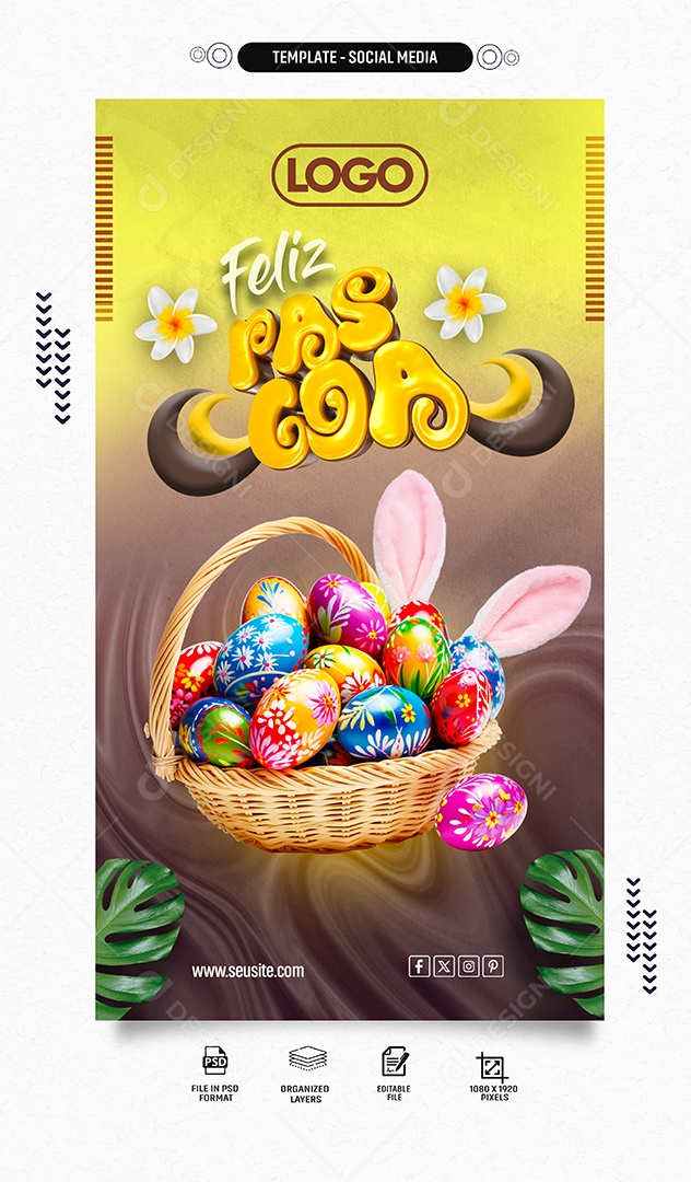 Story Feliz Páscoa 31 de Março Social Media PSD Editável