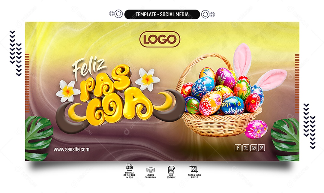 Banner Feliz Páscoa 31 de Março Social Media PSD Editável