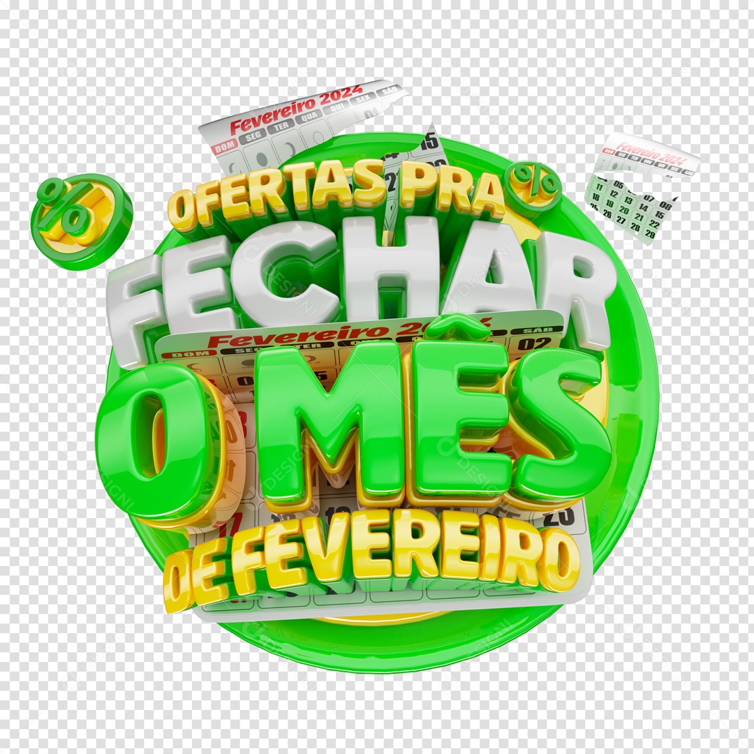 Ofertas pra Fechar o Mês de Fevereiro Selo 3D Verde Dourado pra Composição PSD