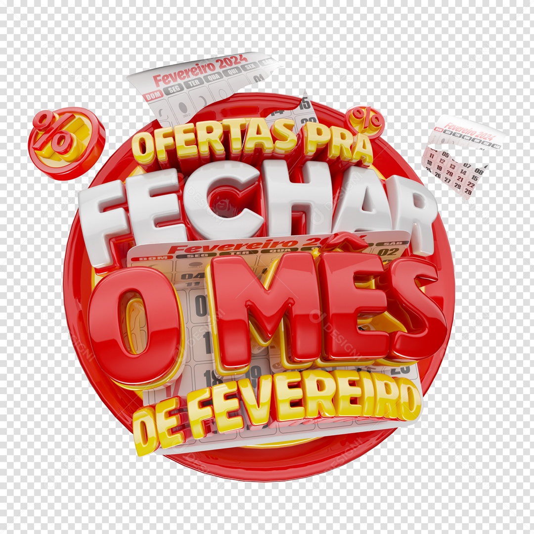 Ofertas pra Fechar o Mês de Fevereiro Selo 3D Vermelho Dourado pra Composição PSD