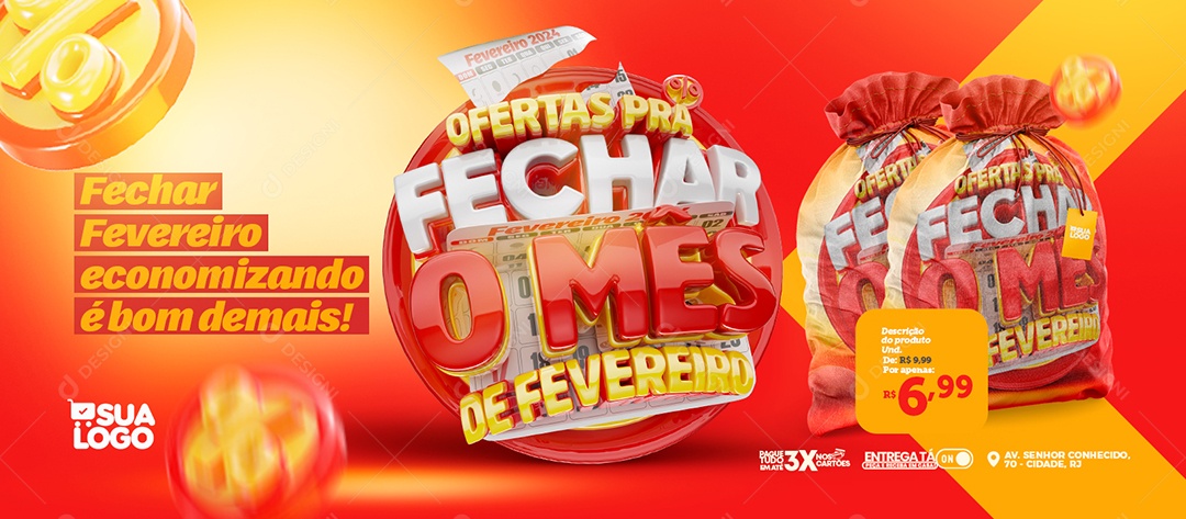 Banner Ofertas pra Fechar o Mês de Fevereiro Econimizando é Bom Demais Social Media PSD Editável