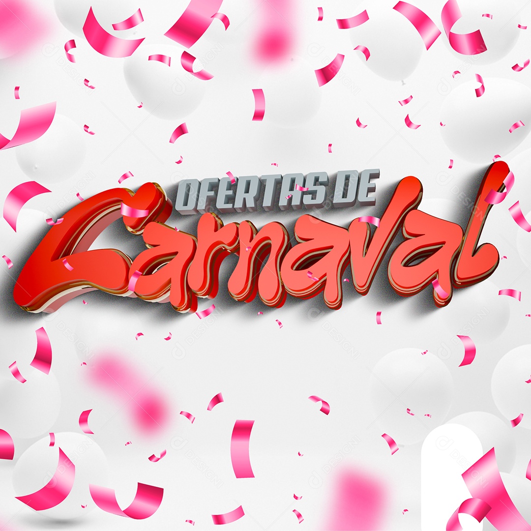 Ofertas De Carnaval Texto 3D Cinza e Vermelho para Composição PSD