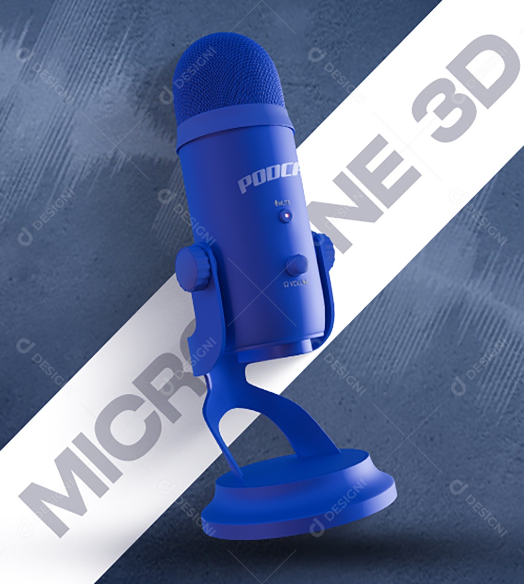 Microfone Azul Elemento 3D para Composição PSD