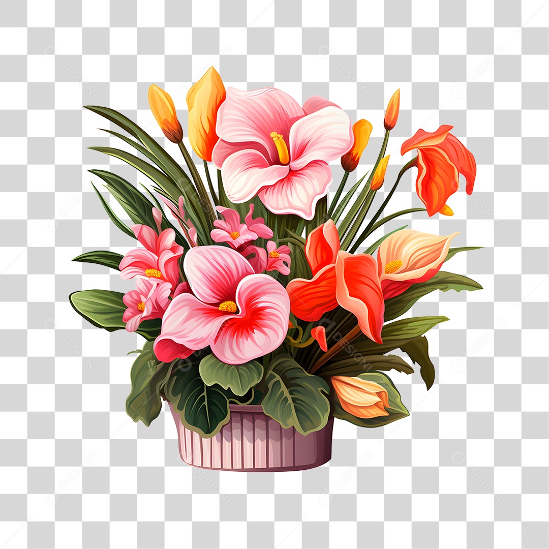 Elemento 3D Vaso de Flores PNG Transparente