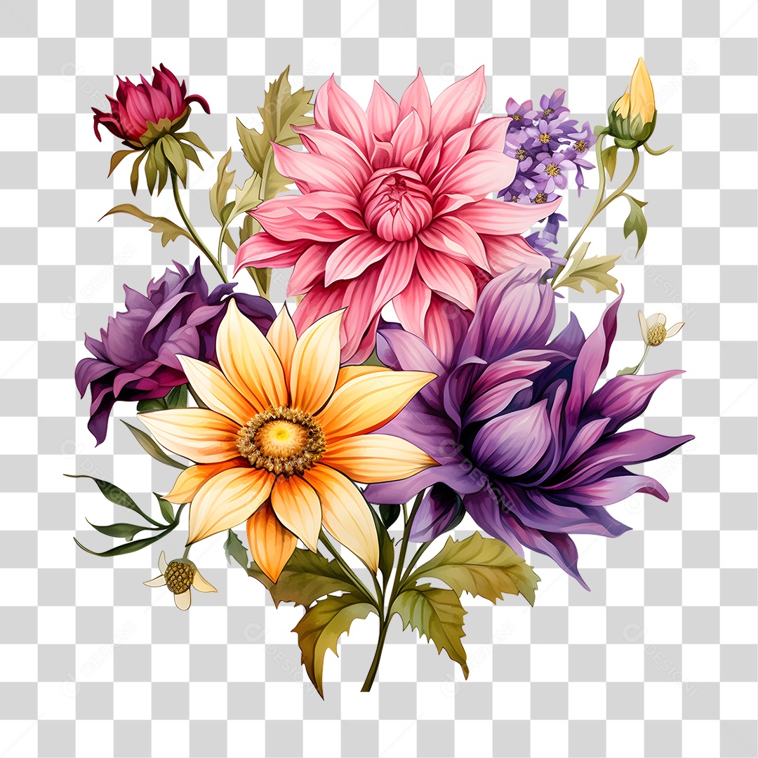 Elemento 3D Flores Rosas PNG Transparente