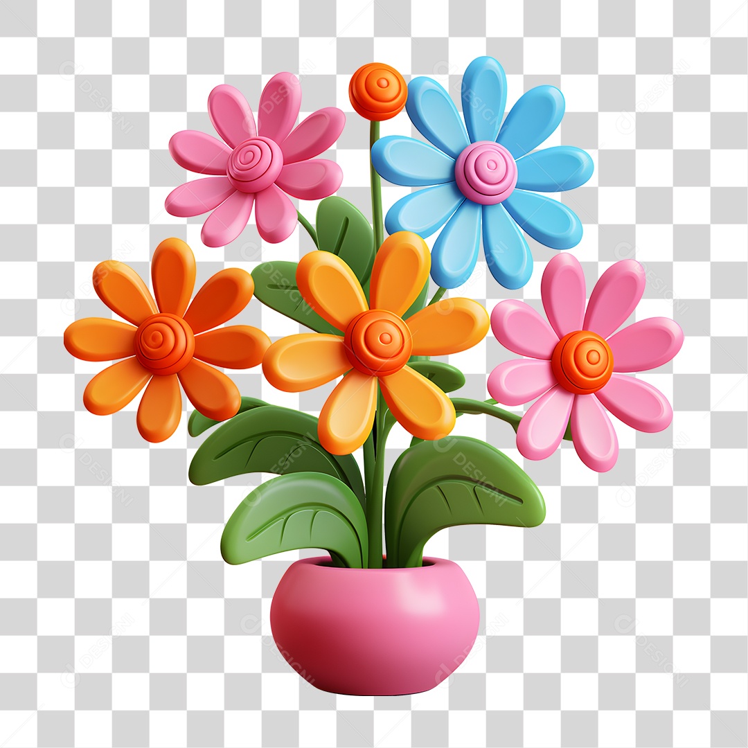 Elemento 3D Vaso de Flores PNG Transparente