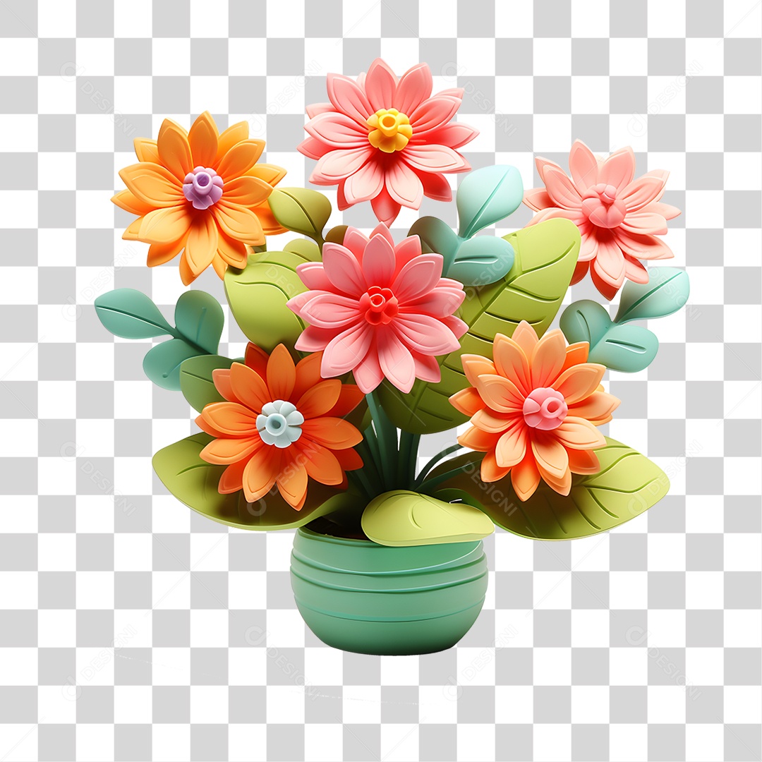 Elemento 3D Vaso de Flores PNG Transparente