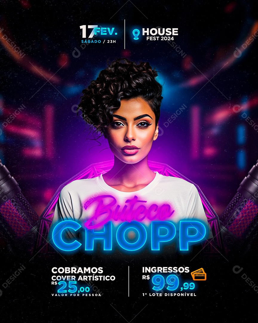 Flyer Buteco Chopp Show ao Vivo Social Media PSD Editável