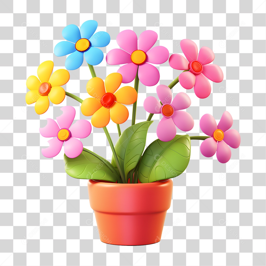 Elemento 3D Vaso de Flores PNG Transparente