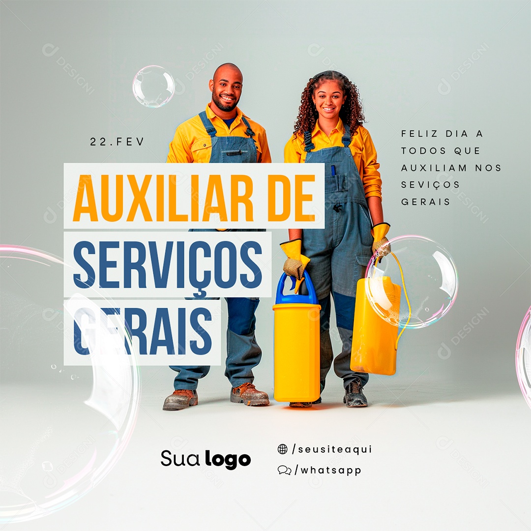 Dia do Auxiliar de Serviços Gerais 22 De Fevereiro Feliz Dia a Todos Social Media PSD Editável