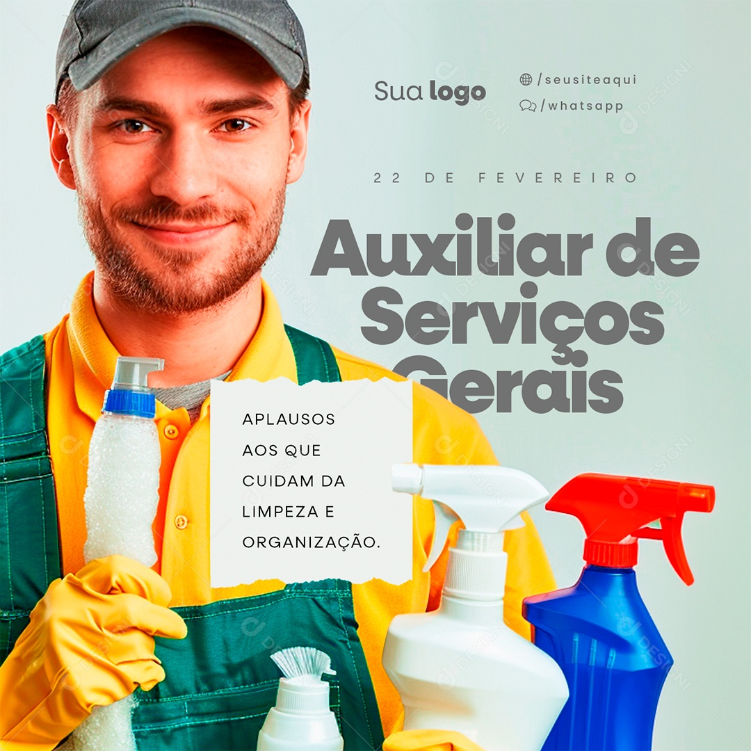 Social Media Dia do Auxiliar de Serviços Gerais 22 De Fevereiro Aplausos aos que cuidam PSD Editável