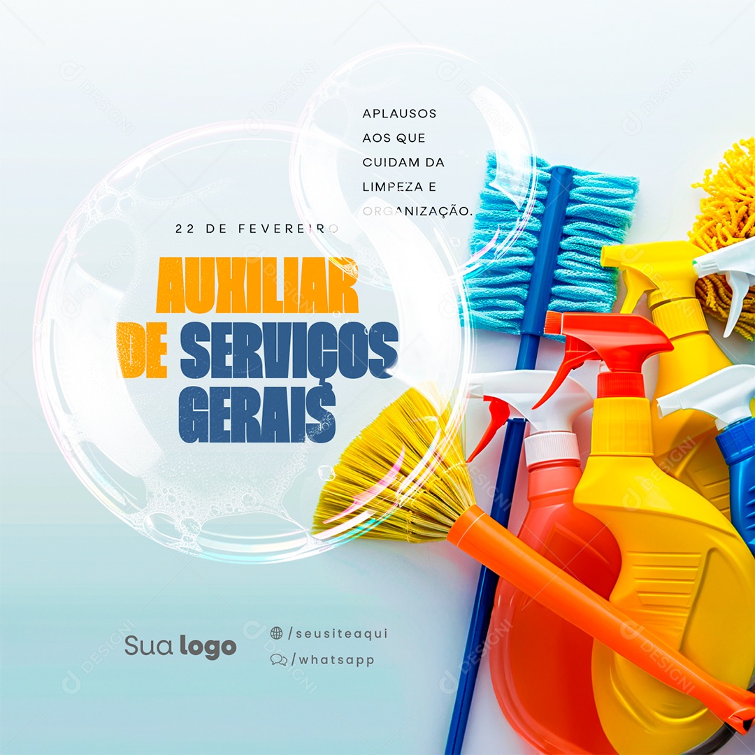 Dia do Auxiliar de Serviços Gerais 22 De Fevereiro Aplausos aos que cuidam Social Media PSD Editável