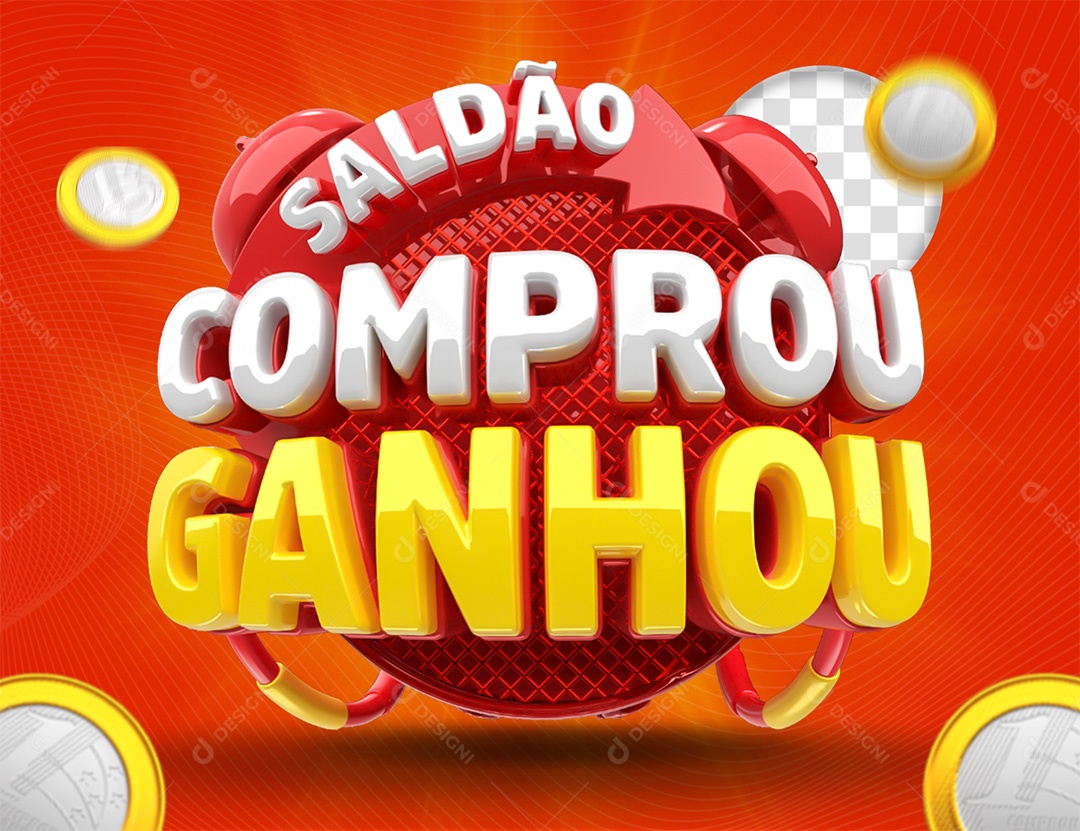 Saldão Comprou Ganhou Selo 3D Branco e Amarelo para Composição PSD