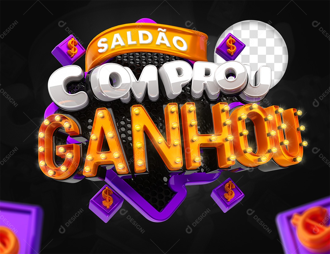 Colored Salão Bought Won 3D Stamp for PSD Composition