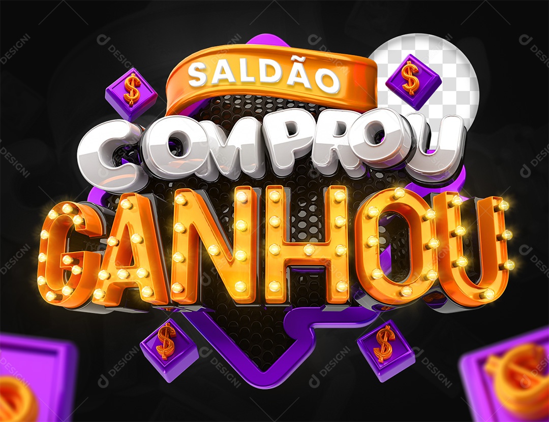 Saldão Comprou Ganhou Selo 3D Colorido para Composição PSD