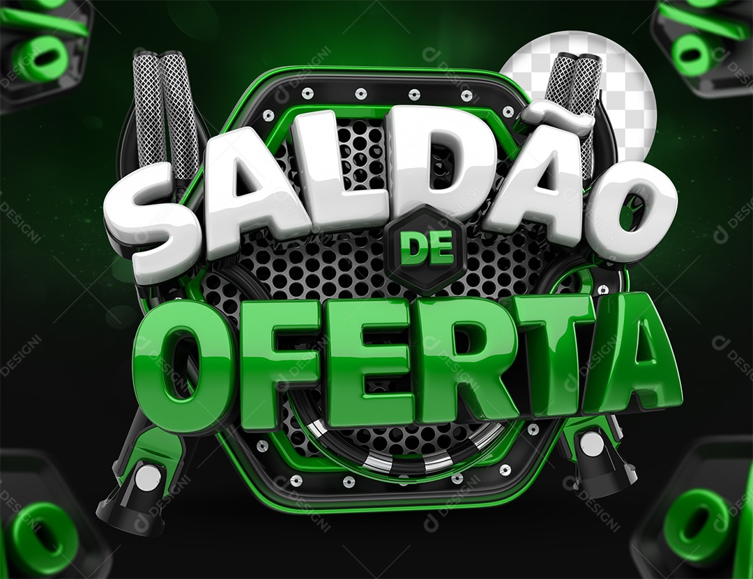 Selo 3D Saldão De Oferta Branco e Verde para Composição PSD