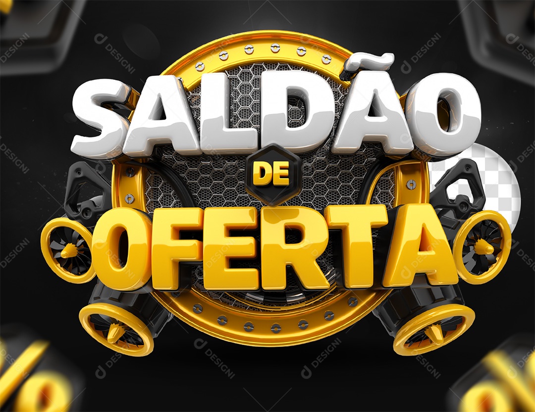 Selo 3D Saldão De Oferta Branco e Amarelo para Composição PSD