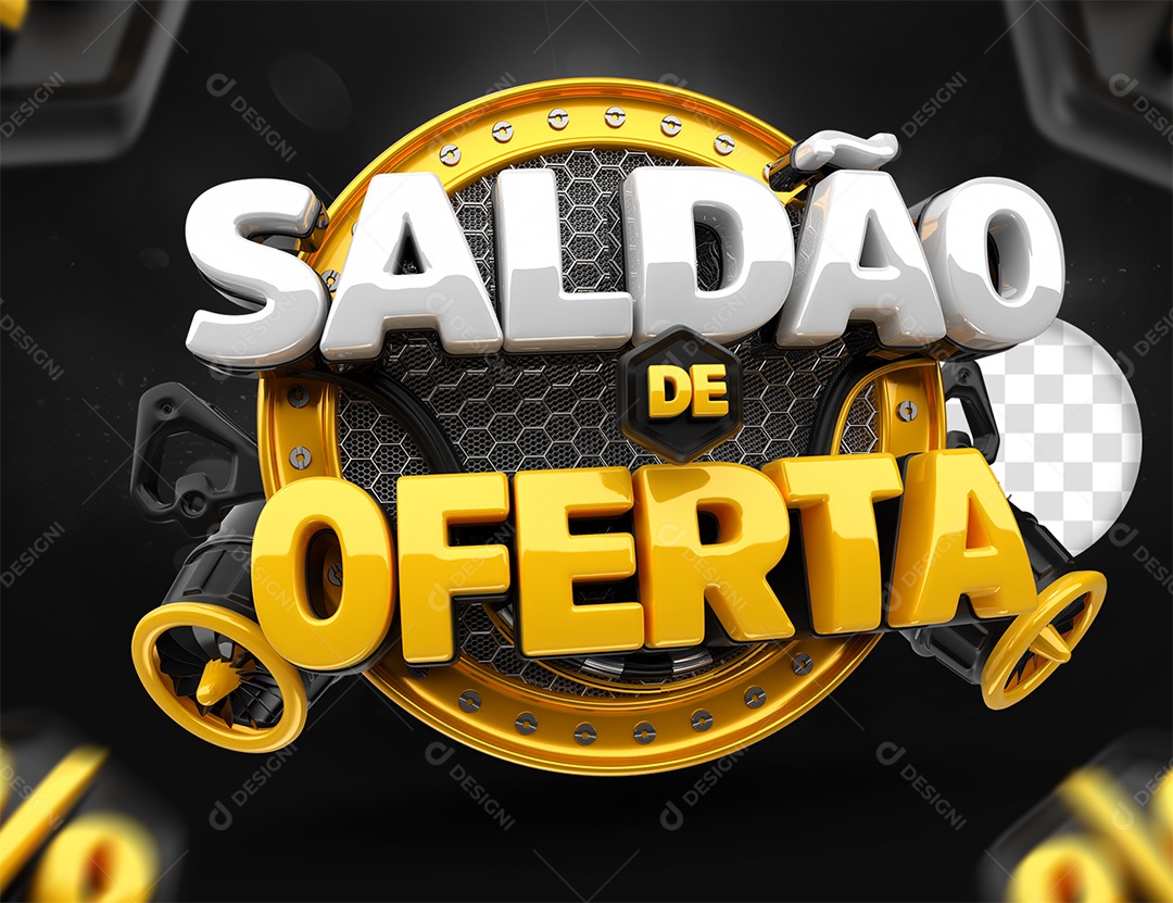 Saldão De Oferta Selo 3D Branco e Amarelo para Composição PSD