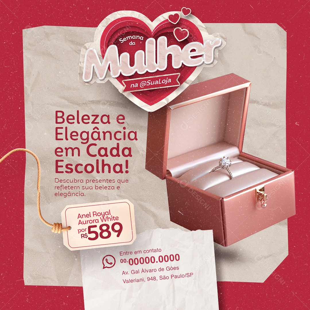 Campanha Publicitária Semana da Mulher Beleza e Elegância Anel Royal Social Media PSD Editável