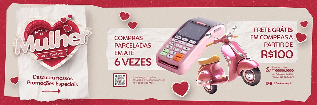 Campanha Publicitária Semana da Mulher Carrossel Compras parceladas em até 6 vezes Social Media PSD Editável