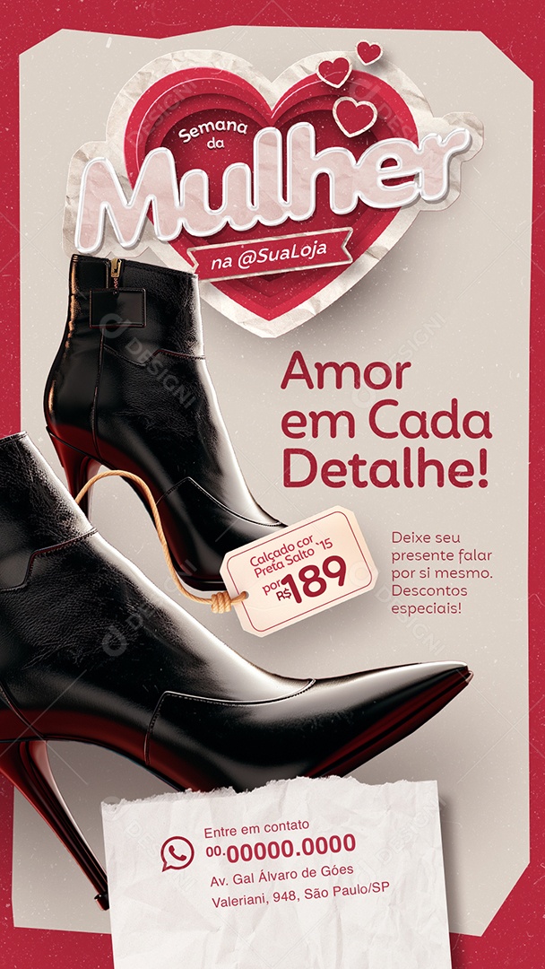 Campanha Publicitária Semana da Mulher Story Calçado cor Preta Social Media PSD Editável