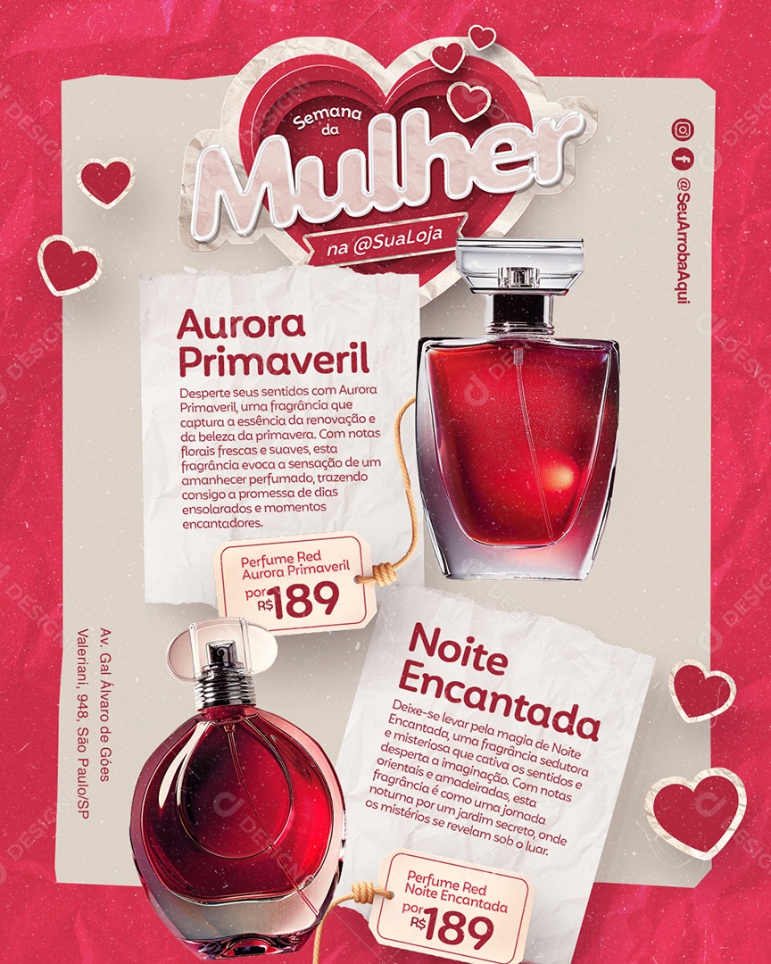 Campanha Publicitária Semana da Mulher Flyer Perfume Red Auroral Social Media PSD Editável