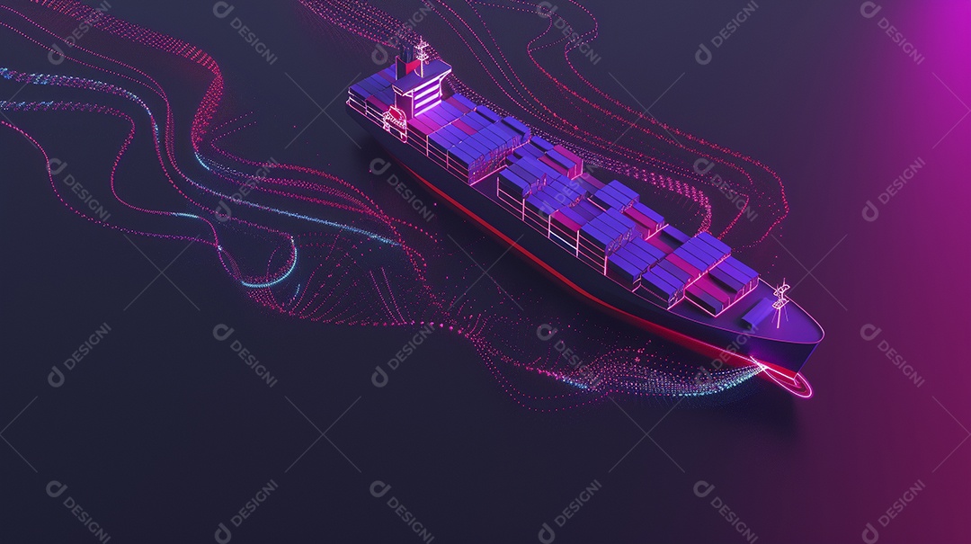 Um conceito de arte digital de um navio de carga no mapa