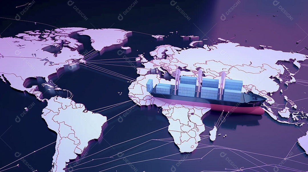 Um conceito de arte digital de um navio de carga no mapa