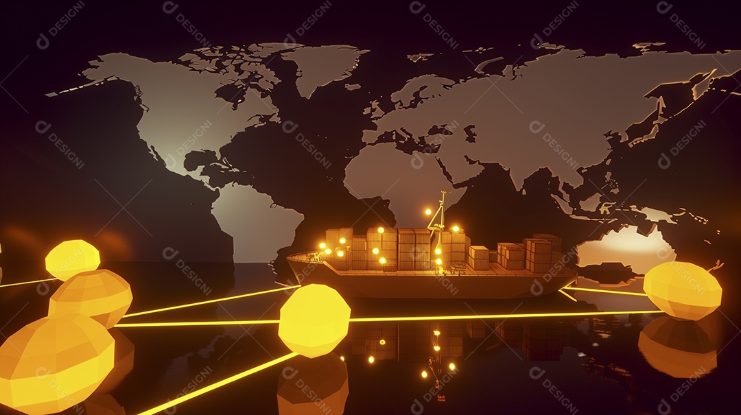 Um conceito de arte digital de um navio de carga no mapa