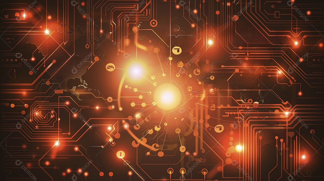 Um mapa-múndi digital laranja brilhante