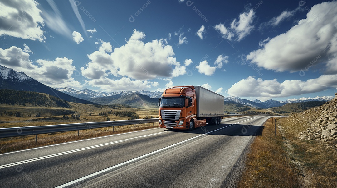 Um caminhão dirigindo por uma rodovia em um dia ensolarado