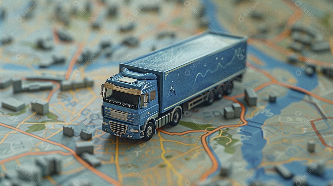 Miniatura de Caminhão azul no mapa