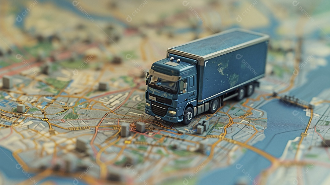 Miniatura de Caminhão azul no mapa
