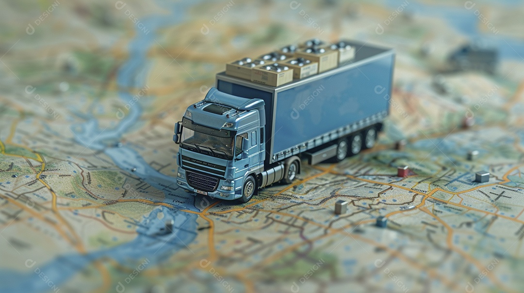Miniatura de Caminhão azul no mapa