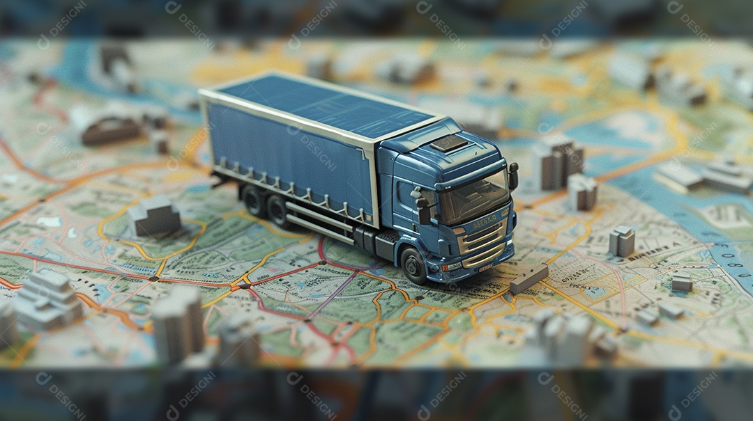 Miniatura de Caminhão azul no mapa